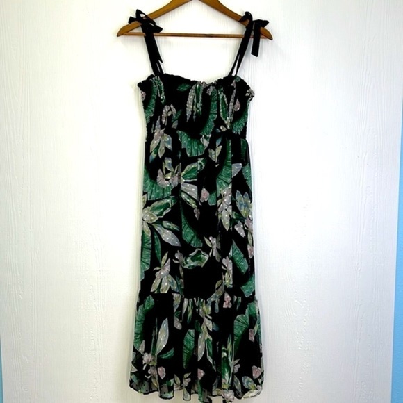 Maette - Black Tropical Colorful Multi Purpose Lined Midi Dress Size Medium - Picture 8 of 12